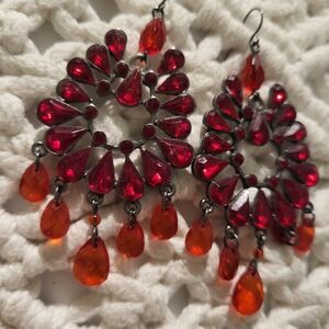 Vibrant Red and Orange Teardrop Earrings